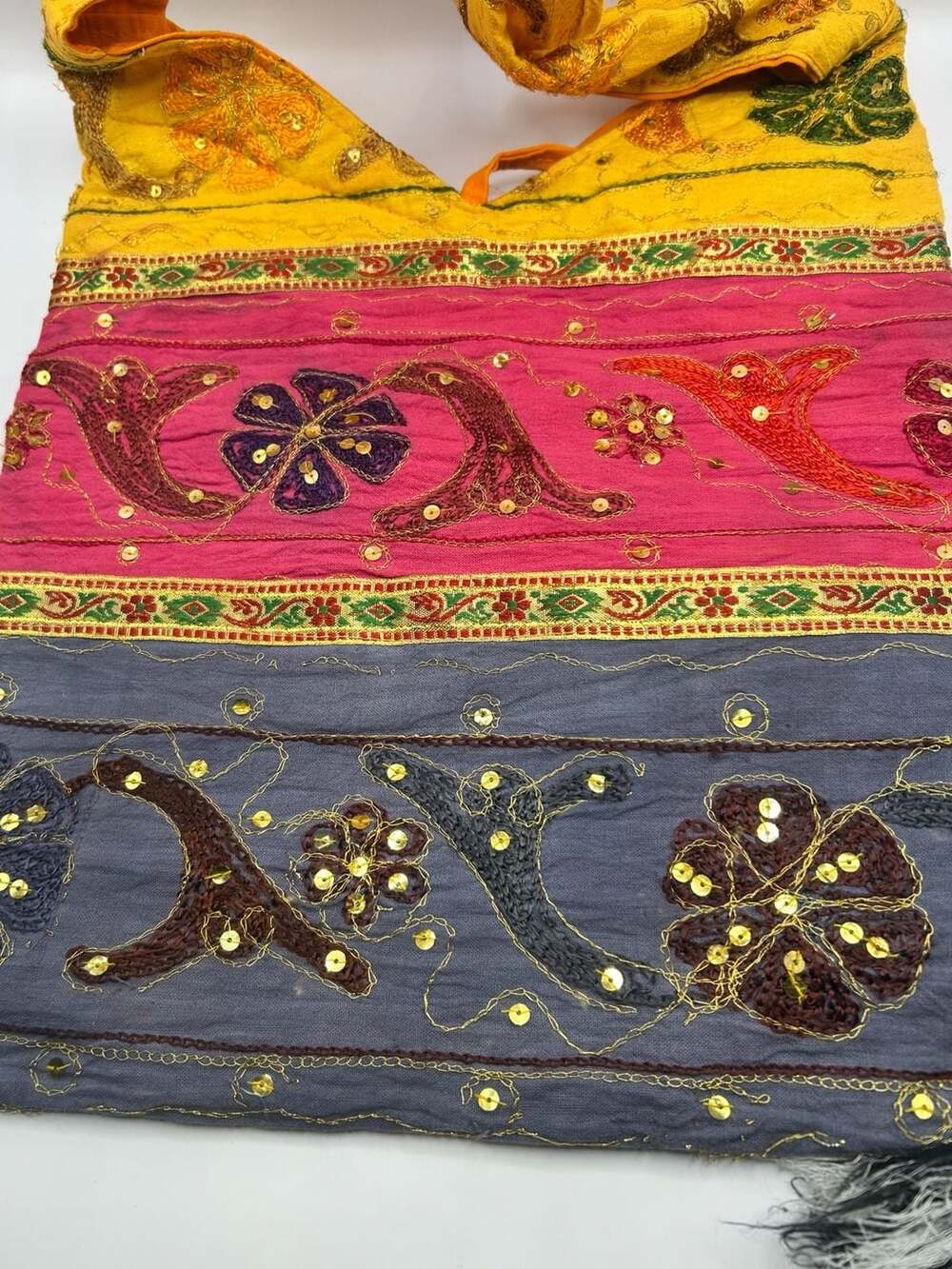 Boho Embroidered Sequin Shoulder Bag Colorful Hippie Tote with Tassels - Picture 3 of 7